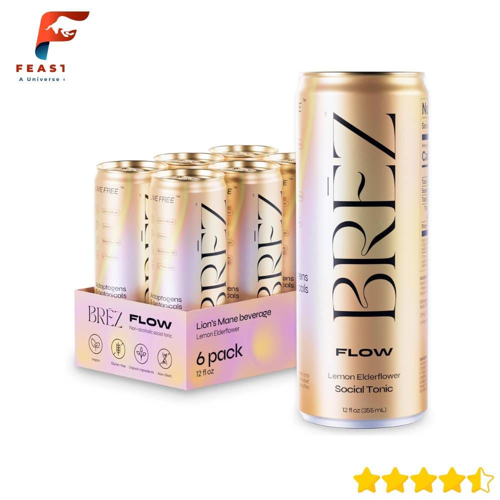 BRĒZ Flow is a bright, lightly sparkling adaptogen drink that feels like an upgraded soda but works like a calming herbal mocktail. Each can combines lion’s mane mushroom extract, cacao, l-theanine, and black seed oil for a gentle mood lift. Its Italian lemon and elderflower notes are crisp, floral, and perfectly balanced. Just 35 calories and sweetened with organic agave means it’s easy on your wellness goals. Fans love BRĒZ for its uplifting vibe — it’s not boozy, but it brings a pleasant buzz of calm and focus. Think mellow mind, no hangover.