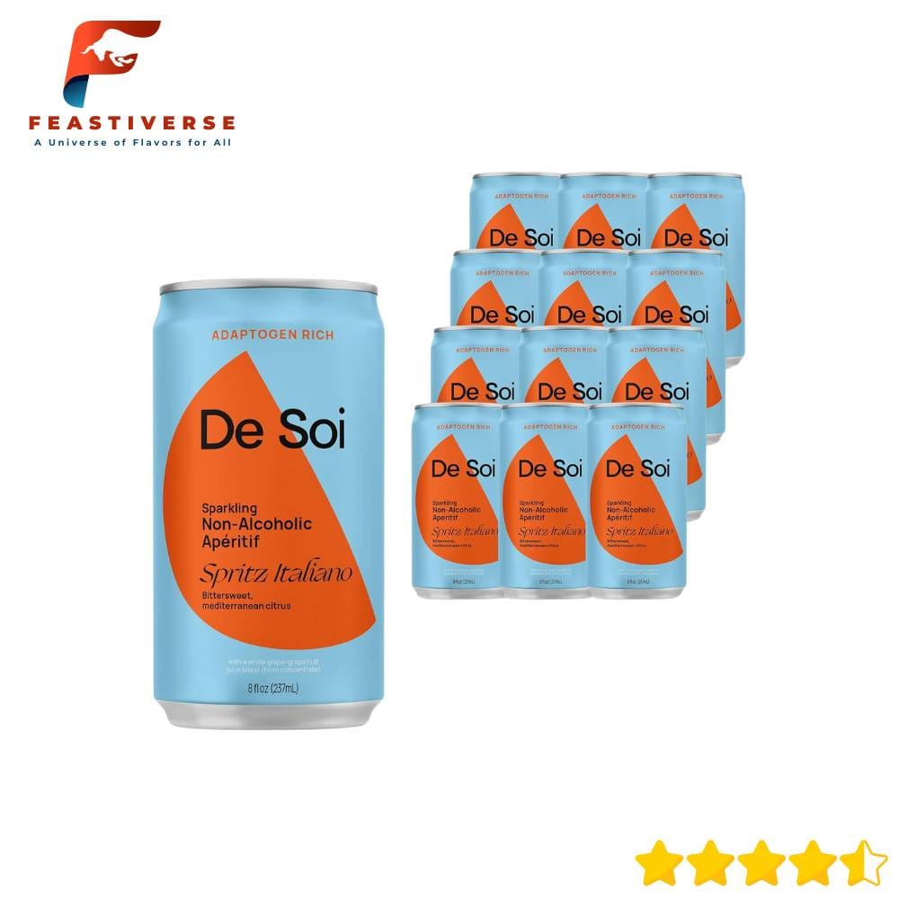 De Soi Très Rosé is a sparkling adaptogen drink designed to give you a fun, bubbly buzz with zero alcohol. It’s a non alcoholic social tonic that balances tart raspberry, sweet lychee, and earthy rooibos in one bright sip. This mood boosting beverage uses L-theanine, lion’s mane, and reishi mushroom to relax your mind natural drink style. So, you get calm clarity with every can — no hangover, no fuzz. Très Rosé shines at brunches, picnics, or as your pre-dinner aperitif alternative. It’s vegan, gluten-free, low in sugar, and free from artificial flavors. Pour it over ice and top with fresh berries for an instant fancy mocktail.