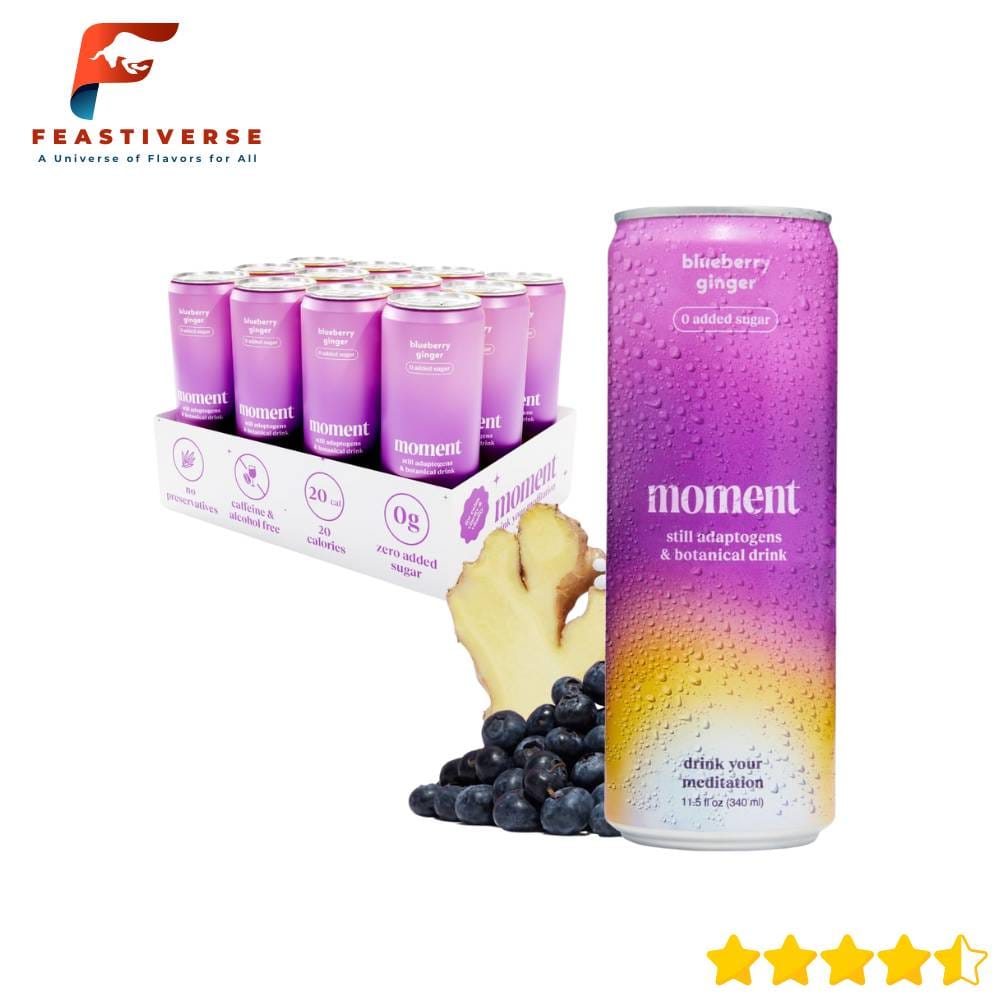 Moment’s Blueberry Jasmine is like a meditation session in a can — an adaptogen-infused seltzer that swaps booze for calm clarity. This sparkling adaptogen drink blends antioxidant-rich blueberries with soothing jasmine tea and mood boosting botanicals. No sugar, no caffeine, and just 15–20 calories per can means it’s guilt-free anytime. Ashwagandha and L-theanine do the heavy lifting, calming your mind naturally while supporting focus. Fans love it as a stress-relieving mocktail, perfect for busy afternoons or winding down before bed. It’s also gut-friendly thanks to real plant ingredients — no weird additives. Moment works beautifully as a mindful drinking alternative for sober curious folks. It’s ideal for dry January, sober October, or whenever you want to relax without a hangover.