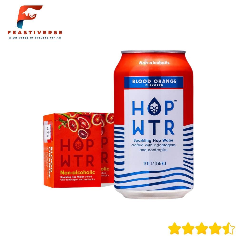 HOP WTR Blood Orange is a bold, hop-infused sparkling adaptogen drink for folks who want an IPA feel without alcohol or calories. Each can blends juicy citrus with piney hops from Citra, Amarillo, Mosaic, and Azacca. It’s sugar-free, zero-carb, and zero-calorie — guilt-free refreshment at its best. What makes it special? Ashwagandha and L-theanine. These adaptogens help calm the mind naturally, while nootropics keep you clear. So, instead of a boozy buzz, you get a mellow, stress-relieving mocktail vibe. Blood Orange flavor bursts with a bright citrus zing balanced by a hoppy backbone — perfect for IPA lovers gone sober curious. Crack one open at a dry January party, enjoy after work, or pack it in a cooler for your next summer picnic.