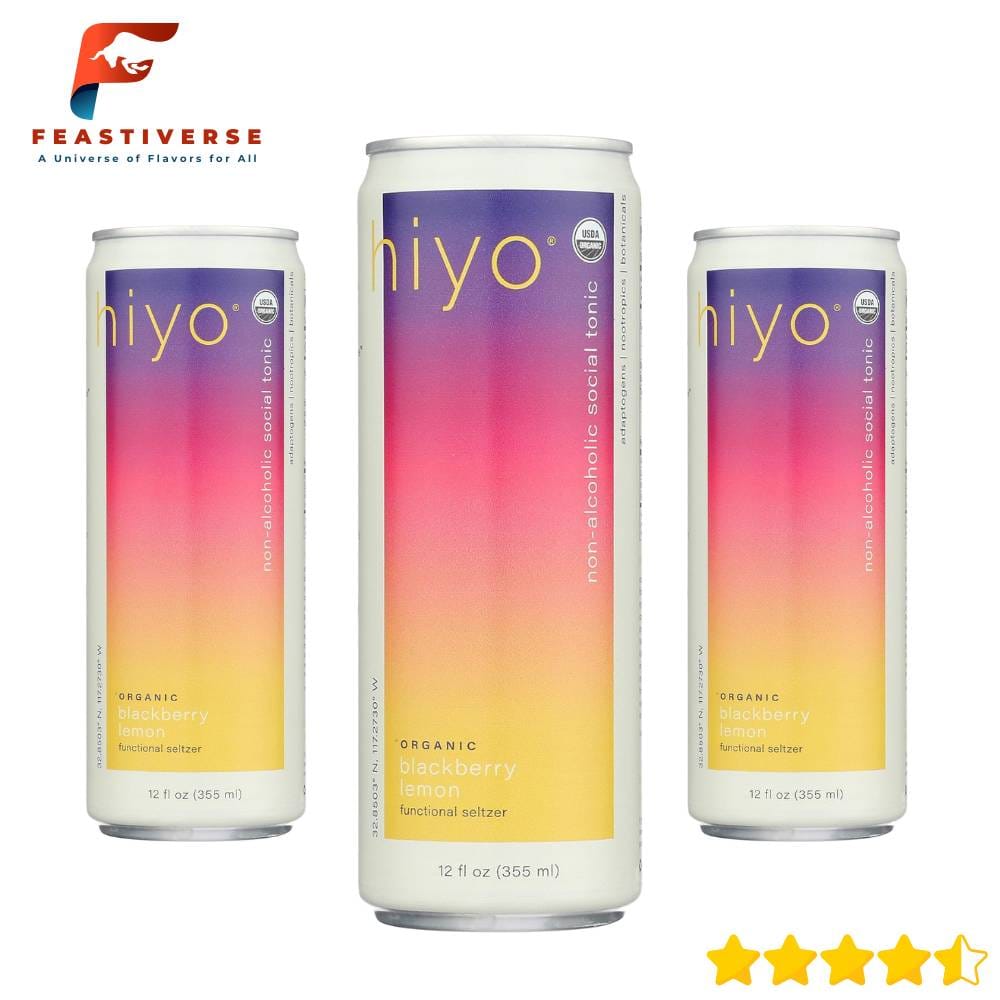 If you love a tart twist, Hiyo’s Organic Blackberry Lemon Functional Seltzer will be your go-to. This sparkling drink blends tangy blackberry with zesty lemon, balanced by a clean botanical base of adaptogens like lion’s mane and passionflower.