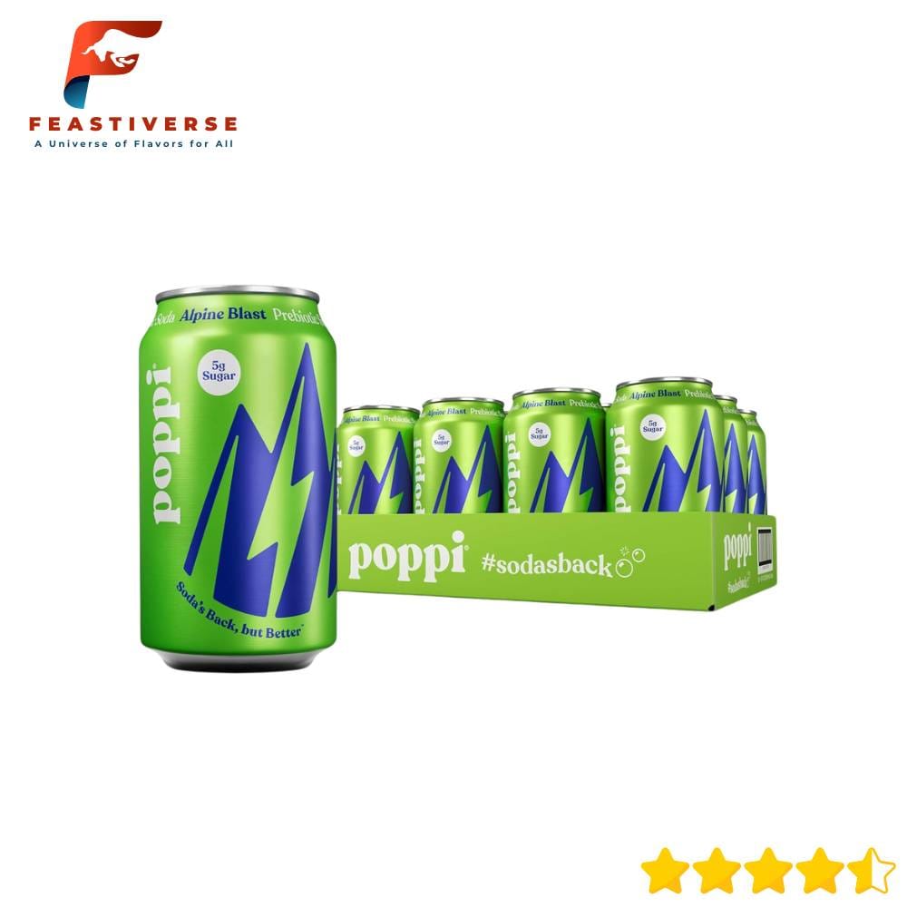 Poppi Alpine Blast is a fun, gut-friendly twist for anyone who loves the bubbly joy of Hiyo but craves a hint of sweetness. Each can combines prebiotics from agave inulin and cassava root fiber with crisp soda fizz. At only 5 grams of sugar and 35 calories, it’s light enough for daily refreshment but tasty enough to feel like a treat. Alpine Blast has a mild natural caffeine kick (55 mg) — just enough to perk you up without jitters. Enjoy it mid-afternoon when the slump hits, or mix it with fresh fruit for a sparkling adaptogen drink twist at your next sober social gathering. Fans love Poppi for its happy belly benefits and cheerful flavors. It’s a healthy alternative to sugary sodas and a fun, mindful drinking alternative when you crave bubbles and sweetness but want to avoid alcohol.