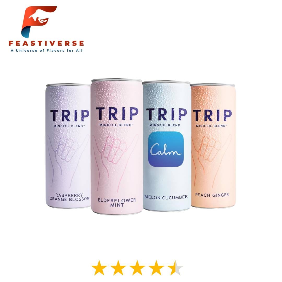 Trip is where style meets substance. With award-winning flavors like Peach Ginger and Elderflower Mint, it’s a sparkling adaptogen mocktail designed for calm focus and clarity. Each can is infused with Lion’s Mane, Ashwagandha, L-theanine, and magnesium.